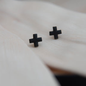 Black Mini Cross Studs | Polymer Clay Earrings