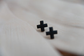 Black Mini Cross Studs | Polymer Clay Earrings