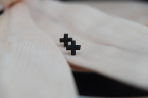 Black Mini Cross Studs | Polymer Clay Earrings