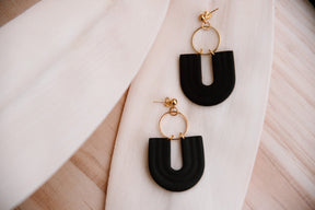 Black Rainbow U-Shape Large Statement Ball Studs | Polymer Clay Earrings