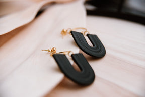 Black Rainbow U-Shape Large Statement Ball Studs | Polymer Clay Earrings