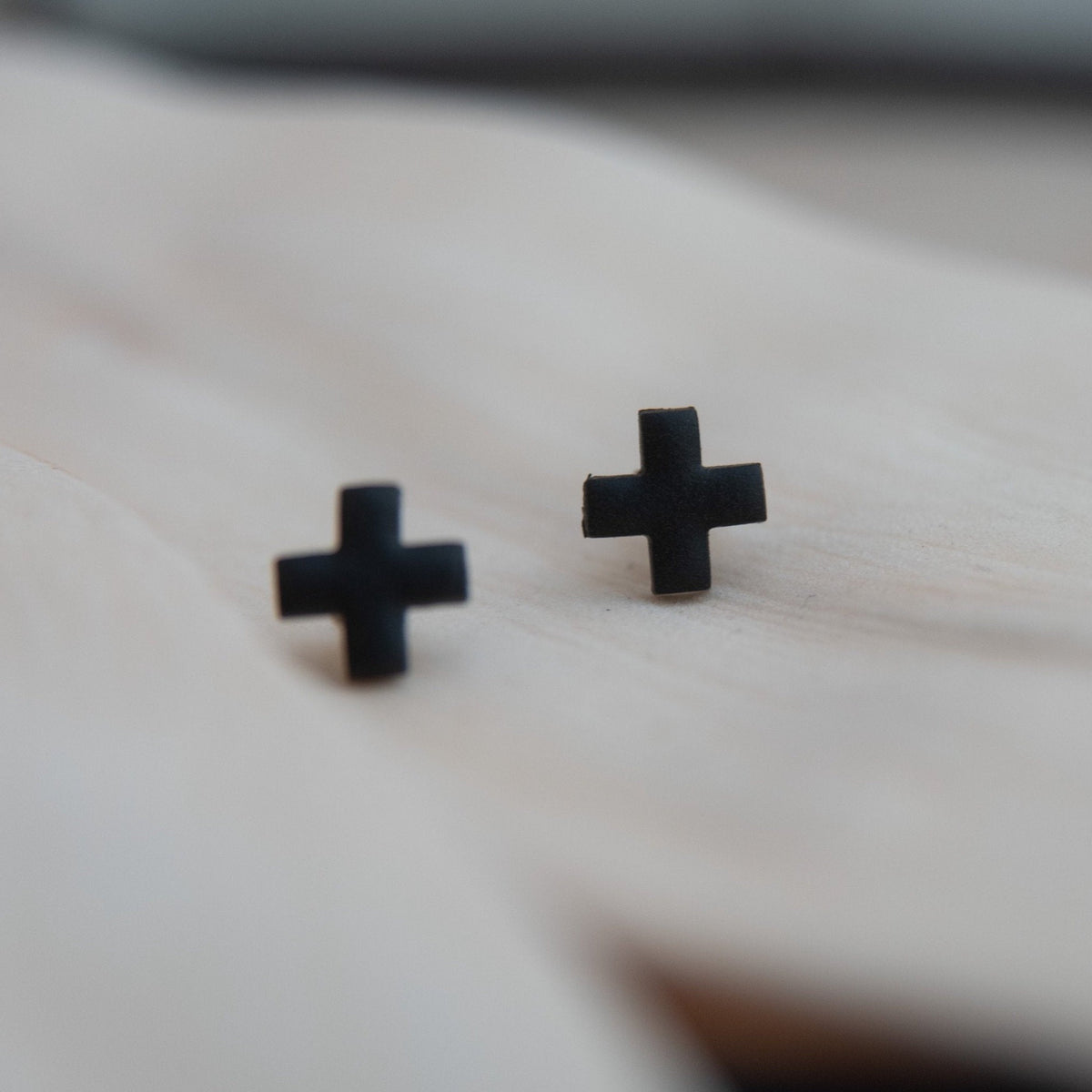 Black Mini Cross Studs | Polymer Clay Earrings