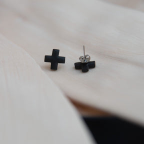 Black Mini Cross Studs | Polymer Clay Earrings