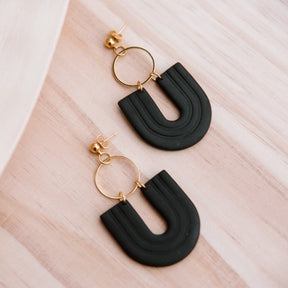 Black Rainbow U-Shape Large Statement Ball Studs | Polymer Clay Earrings