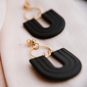 Black Rainbow U-Shape Large Statement Ball Studs | Polymer Clay Earrings