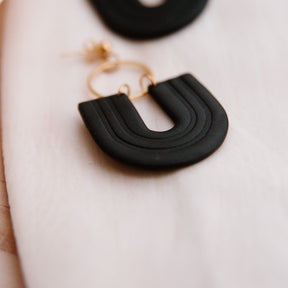 Black Rainbow U-Shape Large Statement Ball Studs | Polymer Clay Earrings