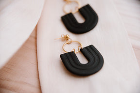 Black Rainbow U-Shape Large Statement Ball Studs | Polymer Clay Earrings