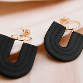 Black Rainbow U-Shape Large Statement Ball Studs | Polymer Clay Earrings