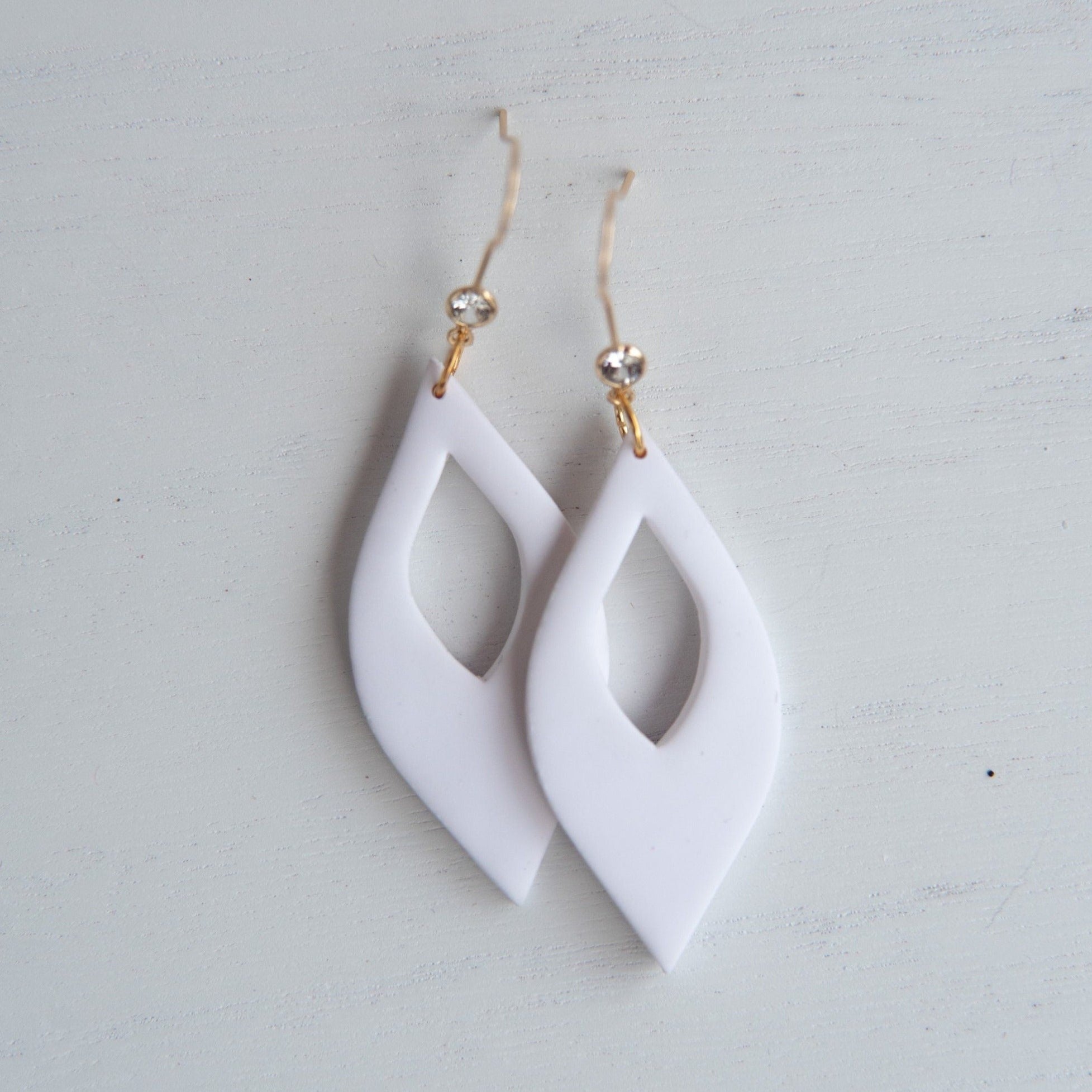 White Teardrop Modern Dangles | Statement Polymer Clay Earrings