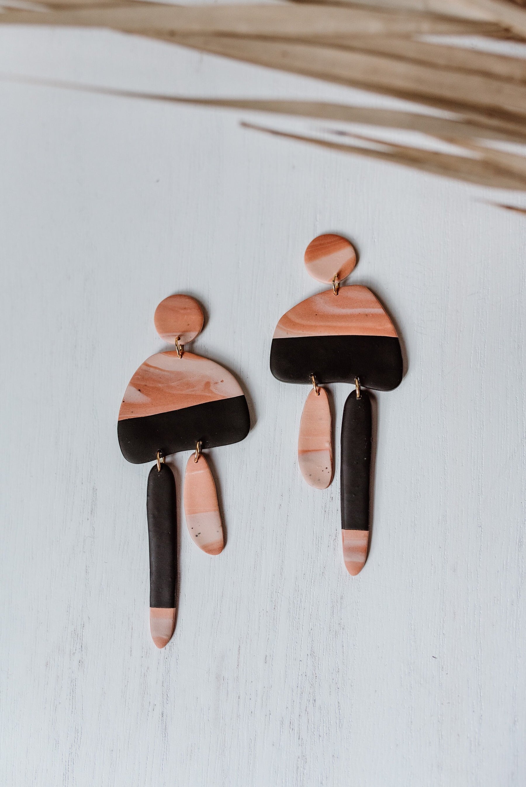 Abstract Orange and Black Mirrored Dangles | Polymer Clay Statement Earrings