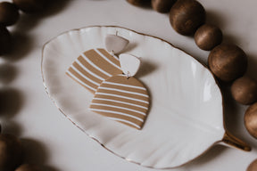 Tan and White Stripes | Polymer Clay Statement Earrings