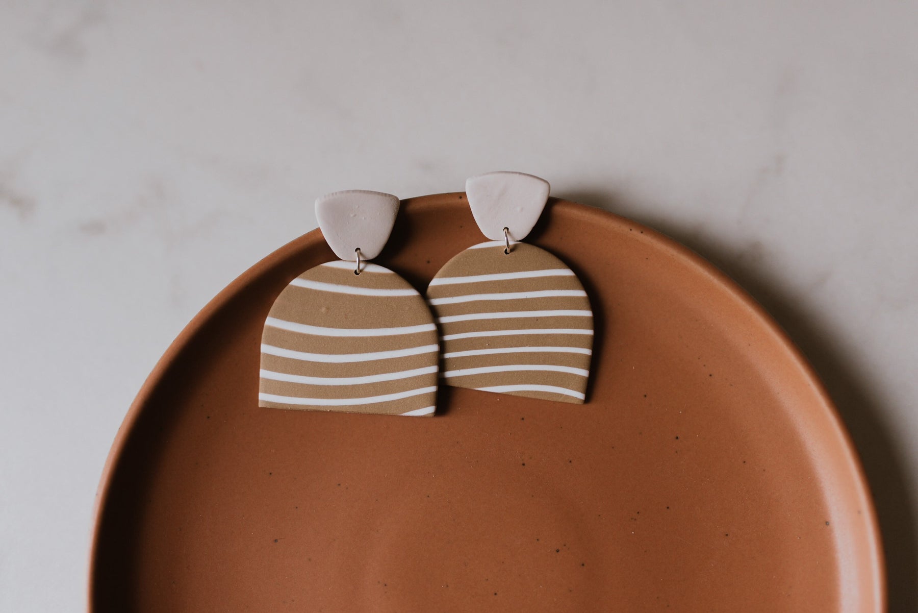 Tan and White Stripes | Polymer Clay Statement Earrings