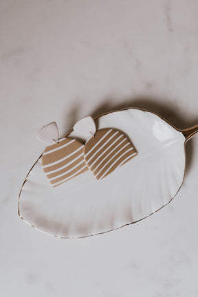 Tan and White Stripes | Polymer Clay Statement Earrings