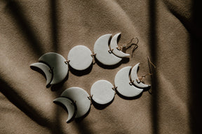 Speckled Moon Phase Dangles  | Statement Polymer Clay Earrings