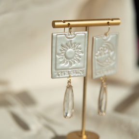 Pearled Shimmer Sun and Moon Tarot Cards  | Polymer Clay Statement Earrings