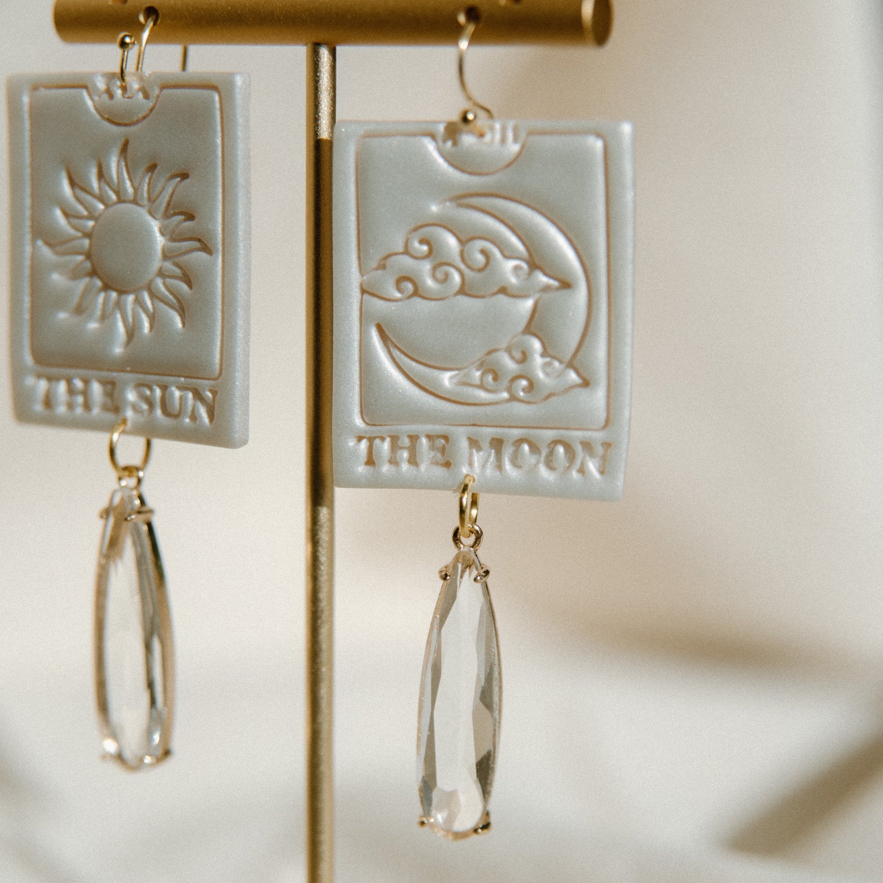 Pearled Shimmer Sun and Moon Tarot Cards  | Polymer Clay Statement Earrings