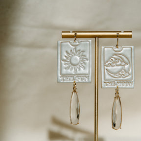Pearled Shimmer Sun and Moon Tarot Cards  | Polymer Clay Statement Earrings