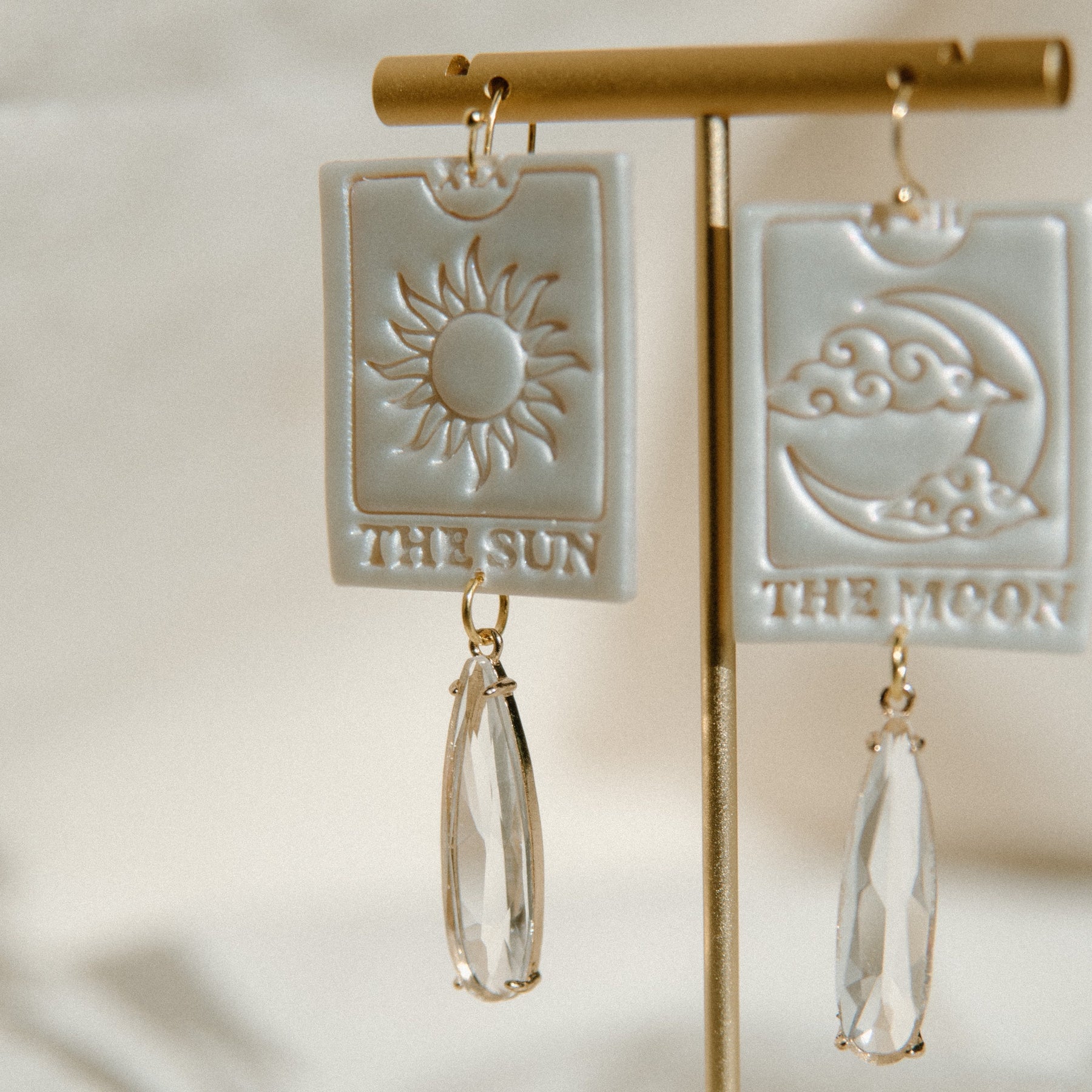 Pearled Shimmer Sun and Moon Tarot Cards  | Polymer Clay Statement Earrings