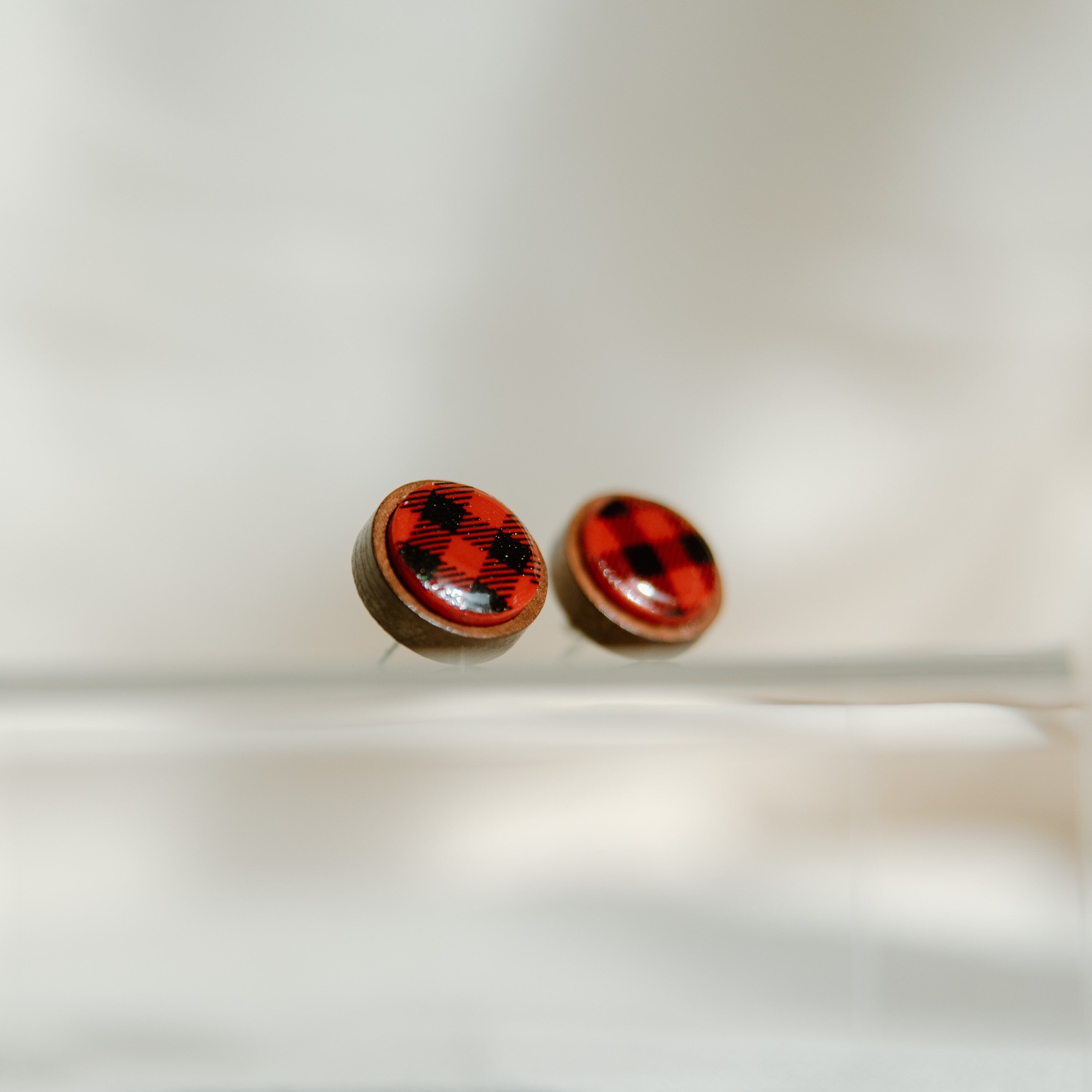 Buffalo Plaid Button Studs | Polymer Clay Earrings