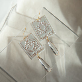 Pearled Shimmer Sun and Moon Tarot Cards  | Polymer Clay Statement Earrings