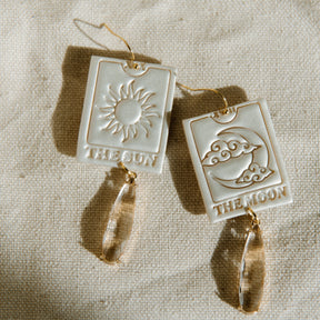 Pearled Shimmer Sun and Moon Tarot Cards  | Polymer Clay Statement Earrings
