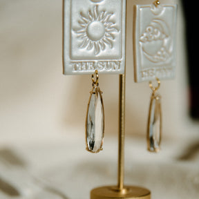 Pearled Shimmer Sun and Moon Tarot Cards  | Polymer Clay Statement Earrings