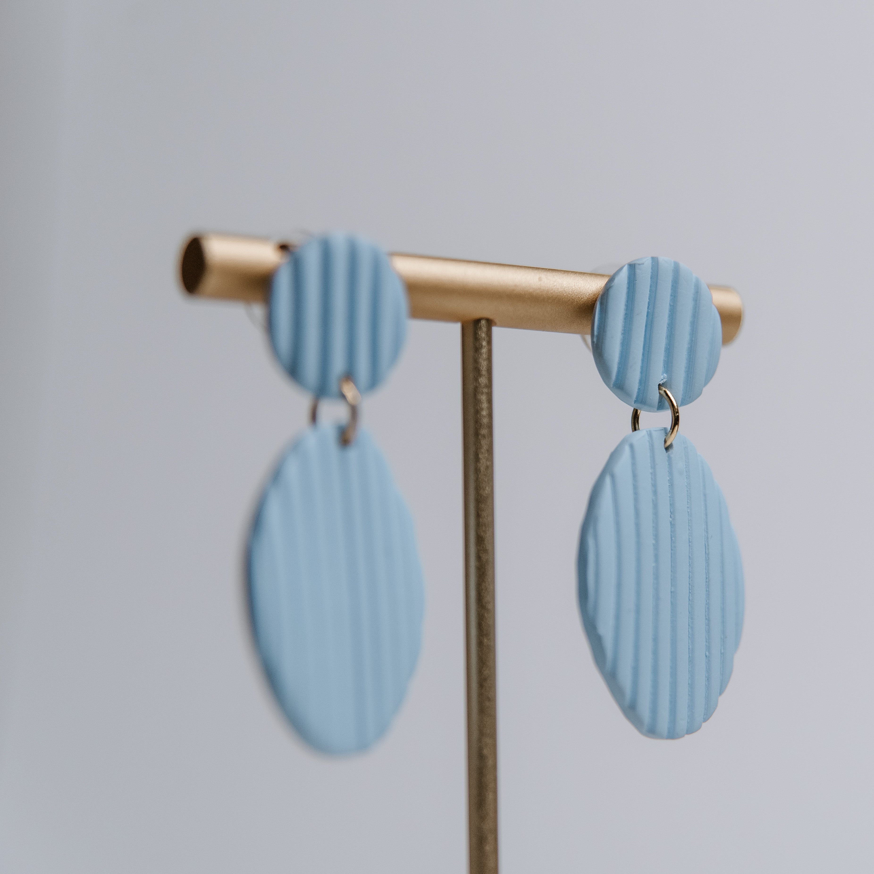 Pale Blue Ribbed Drop Earring Collection