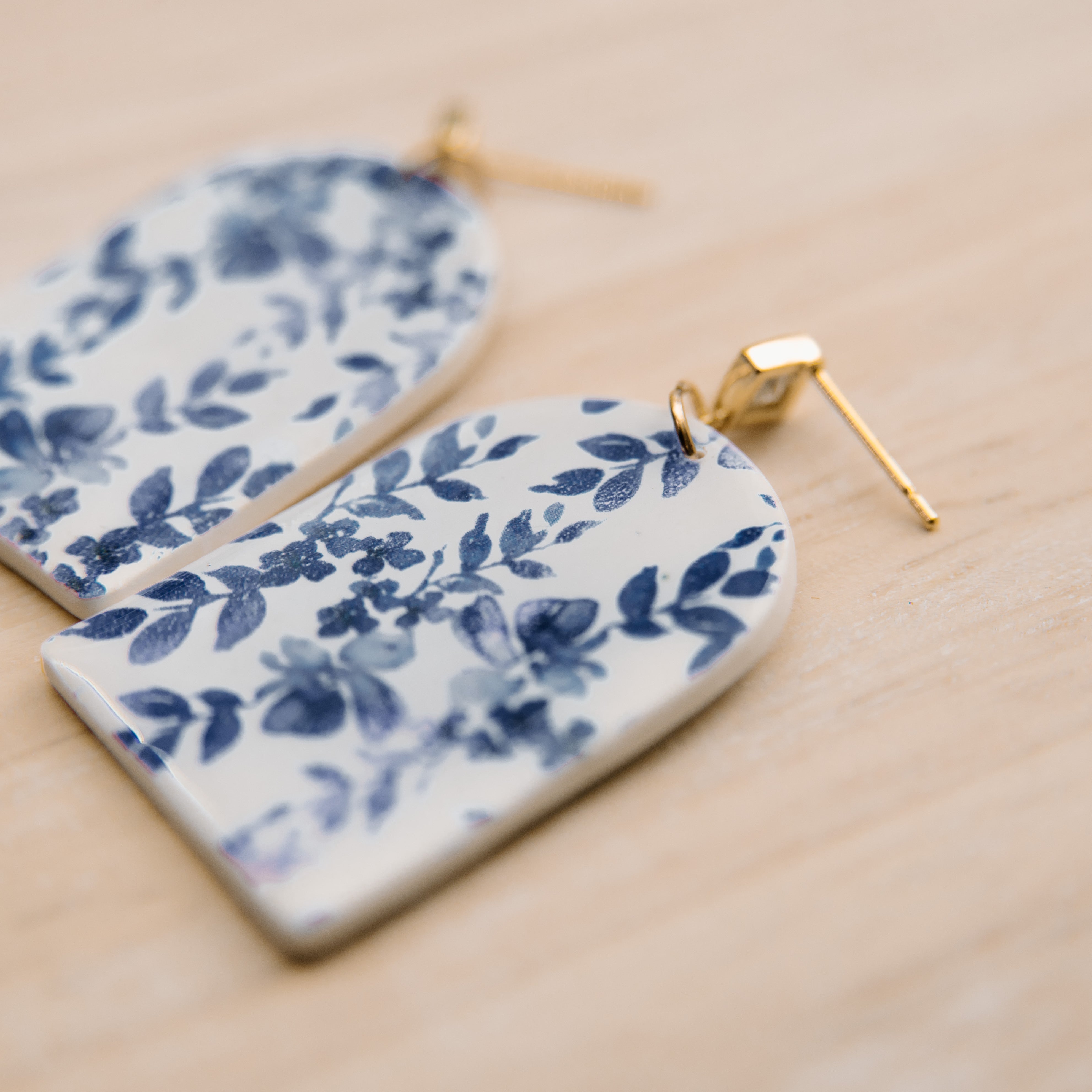 Blue Violet Floral Print Dangle Earrings