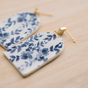 Blue Violet Floral Print Dangle Earrings