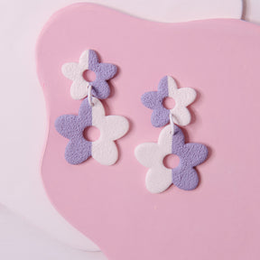 Purple and White Retro Daisy Earrings