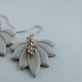 Lotus Flower Drop CZ Dangle Earrings