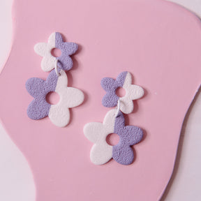 Purple and White Retro Daisy Earrings