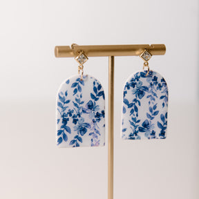 Blue Violet Floral Print Dangle Earrings