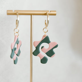 Striped Doodle Flower Earrings