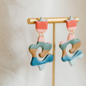 Striped Doodle Flower Earrings